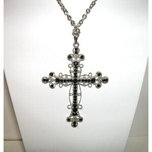 Silver Tone Christian Cross 4" x 3"  with 26" Chain